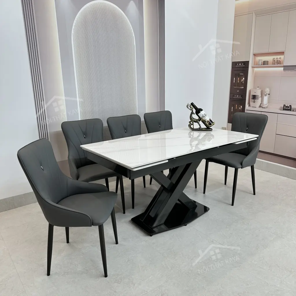 Bộ Bàn Ăn Mặt Đá Thông Minh Mở Rộng K44  – 6 Ghế ERIC