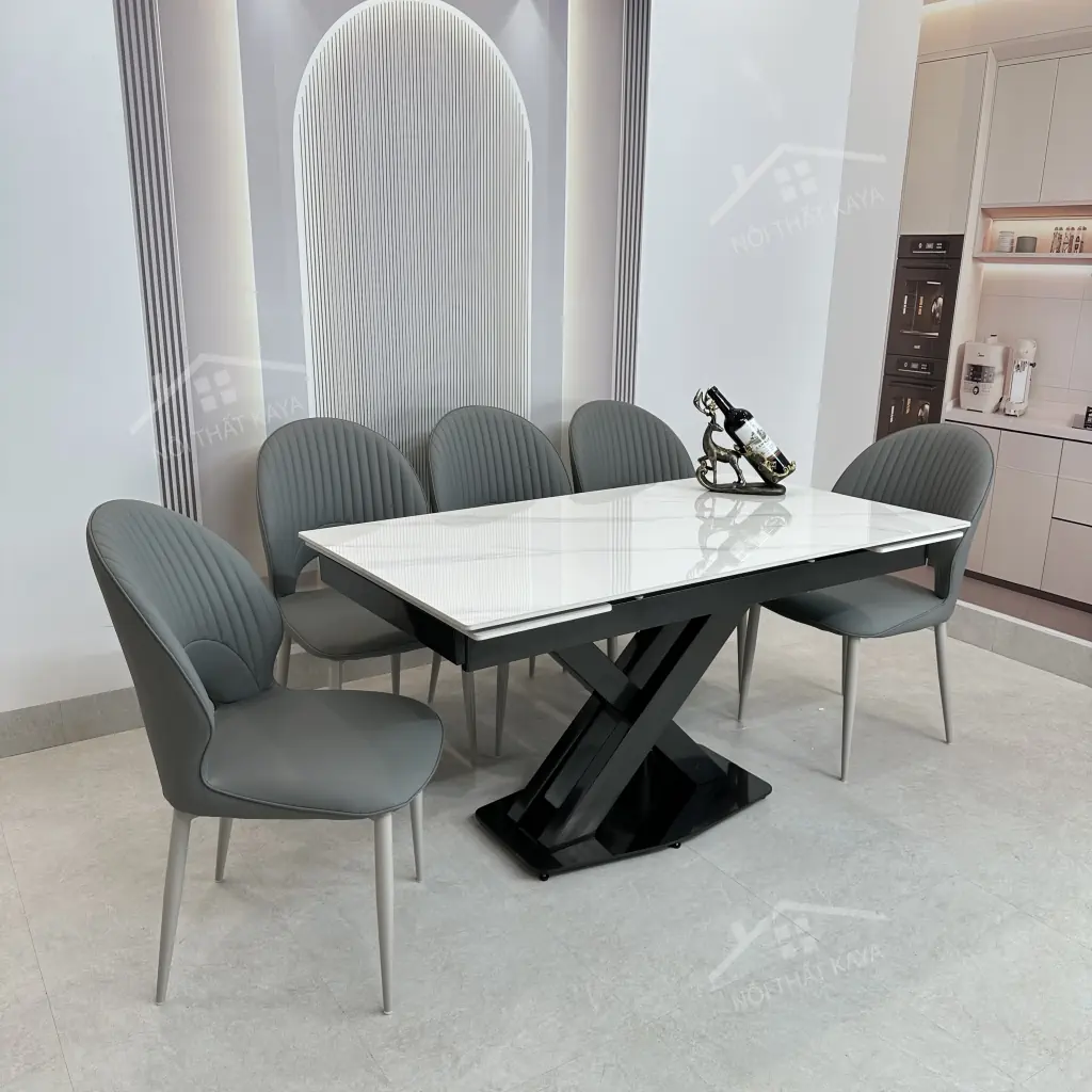 Bộ Bàn Ăn Mặt Đá Thông Minh Mở Rộng K44 – 6 Ghế PHOENIC