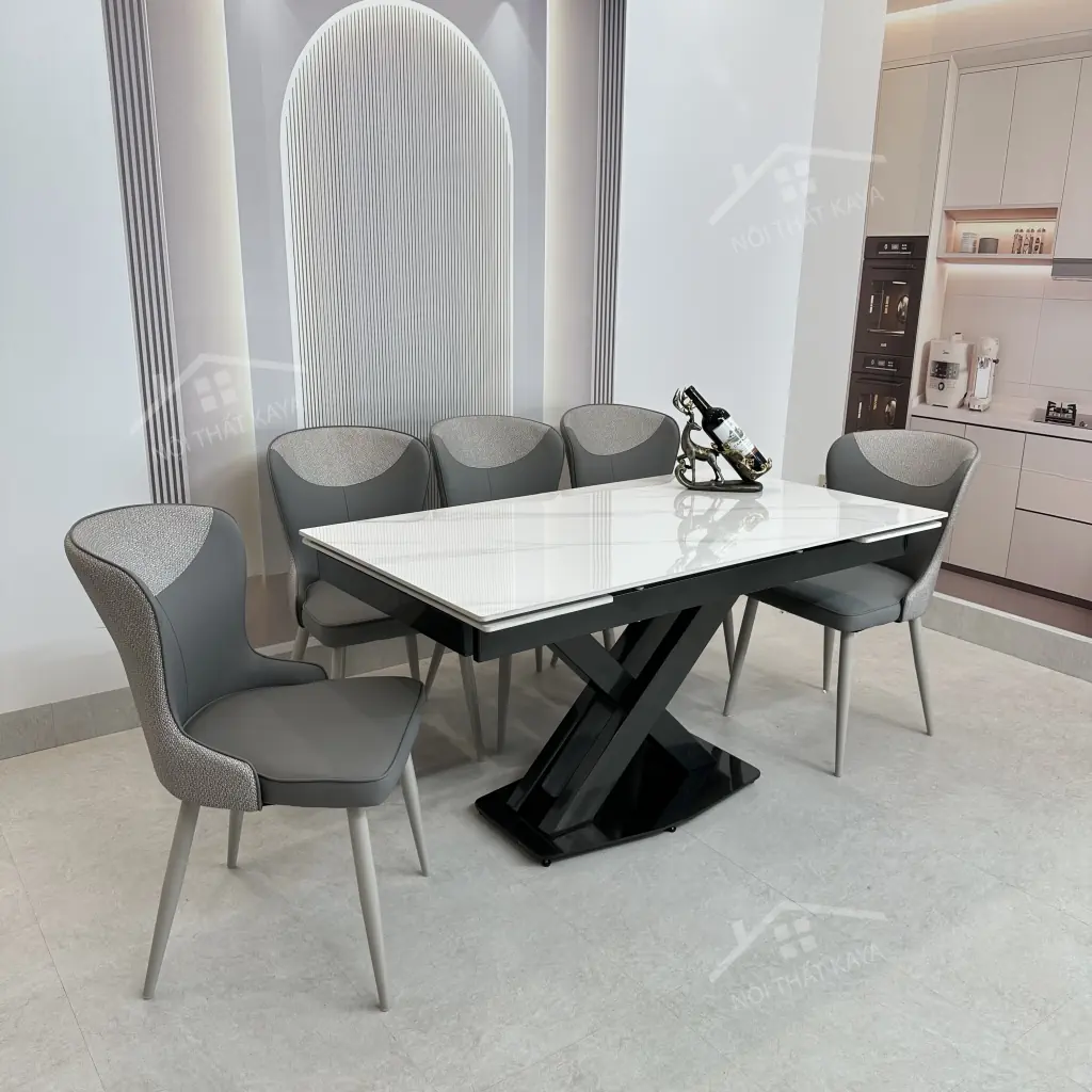 Bộ Bàn Ăn Mặt Đá Thông Minh Mở Rộng K44 – 6 Ghế XAVIA