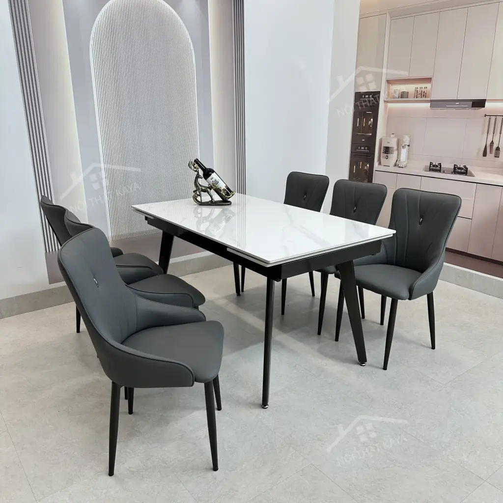 Bộ Bàn Ăn Mặt Đá Thông Minh Mở Rộng K57 – 6 Ghế ERIC