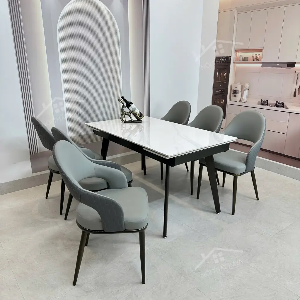 Bộ Bàn Ăn Mặt Đá Thông Minh Mở Rộng K57 – 6 Ghế ALIX