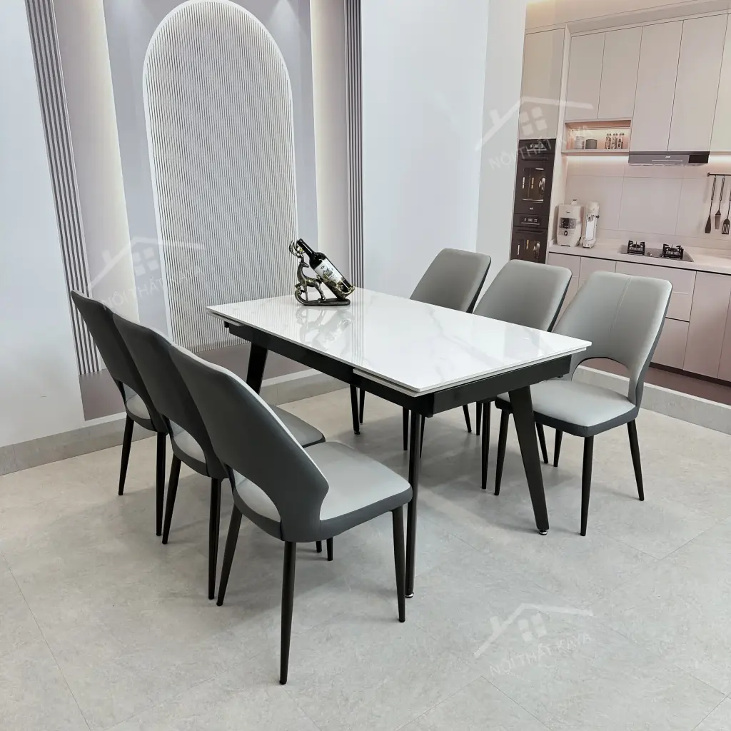 Bộ Bàn Ăn Mặt Đá Thông Minh Mở Rộng K57 – 6 Ghế JOYCE