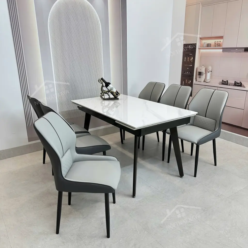 Bộ Bàn Ăn Mặt Đá Thông Minh Mở Rộng K57 – 6 Ghế VENO